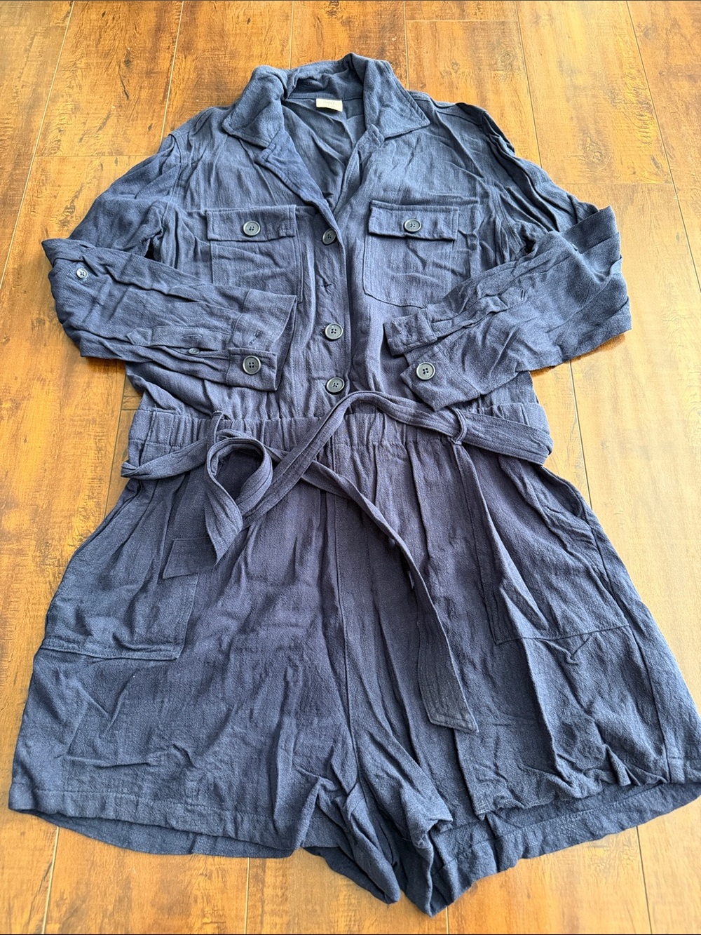 Matilda Jane Navy Button-Front Romper with Tie Waist